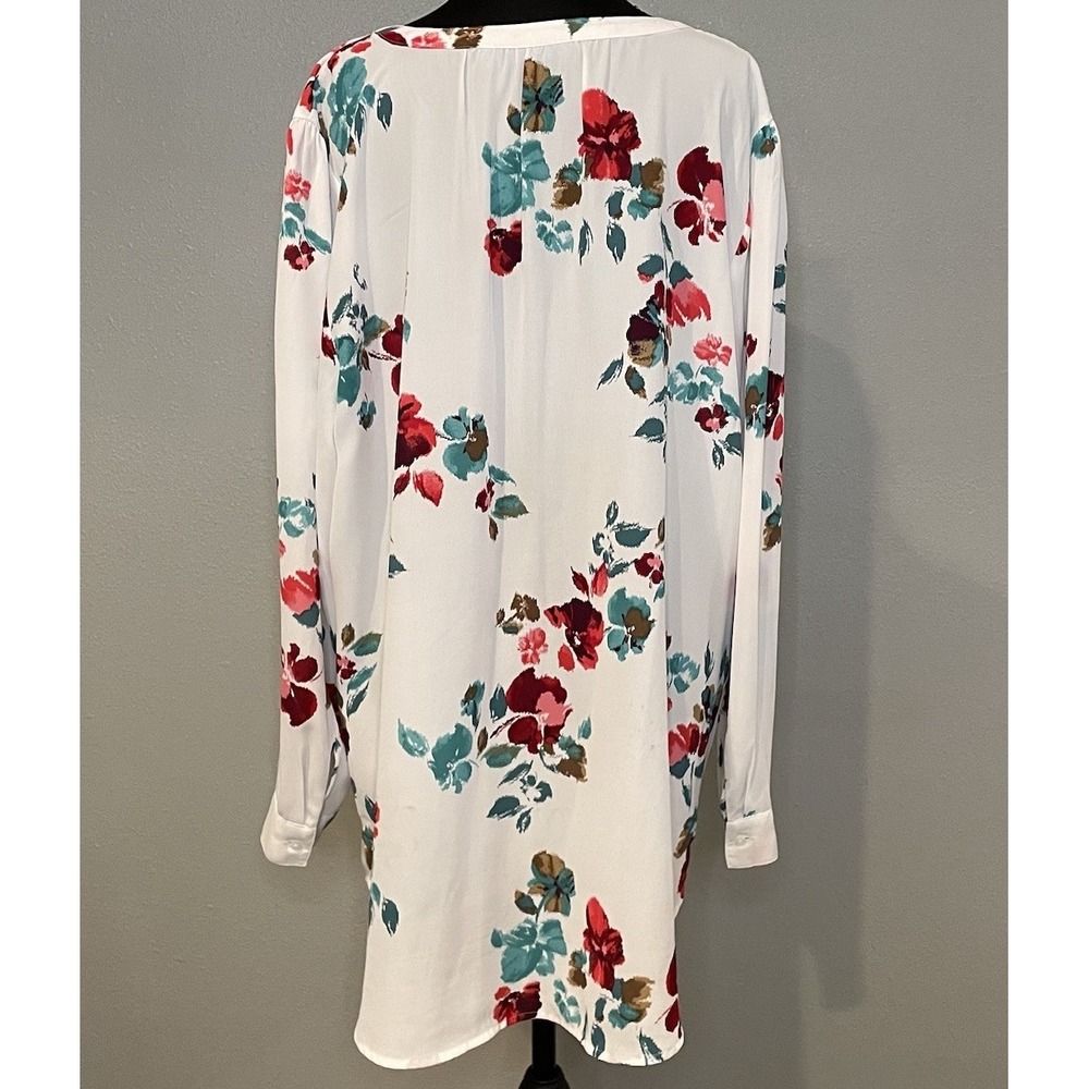 Apt. 9 Women's XXL White Floral‎ Long Sleeve Tunic Blouse - Picture 2 of 8